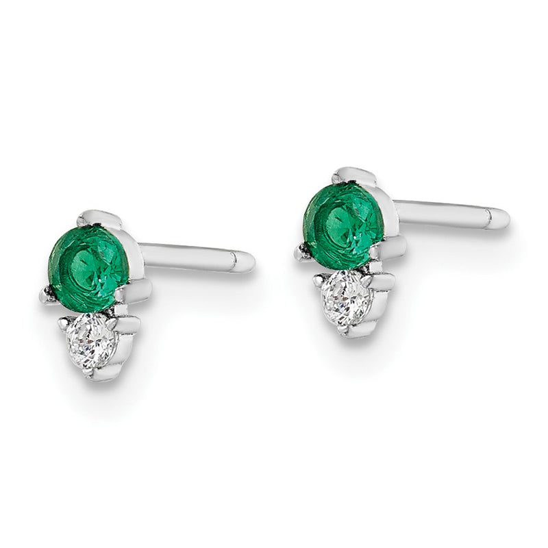 Sterling Silver Rhodium-Plated Polished Green & White Cz Post Earrings