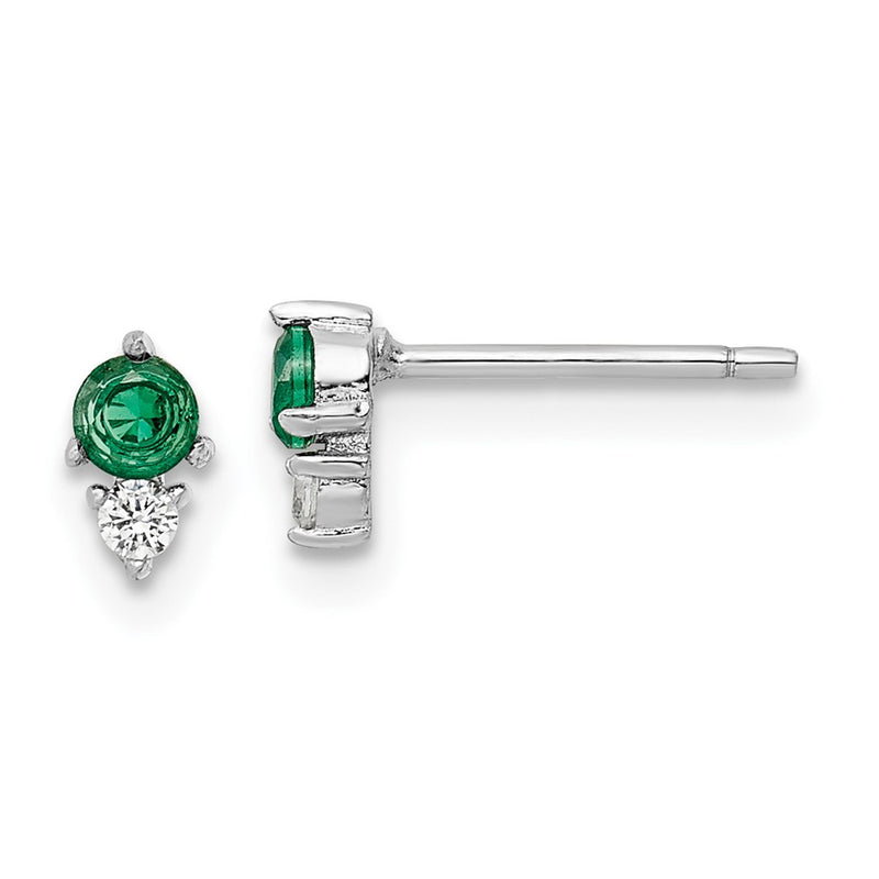 Sterling Silver Rhodium-Plated Polished Green & White Cz Post Earrings