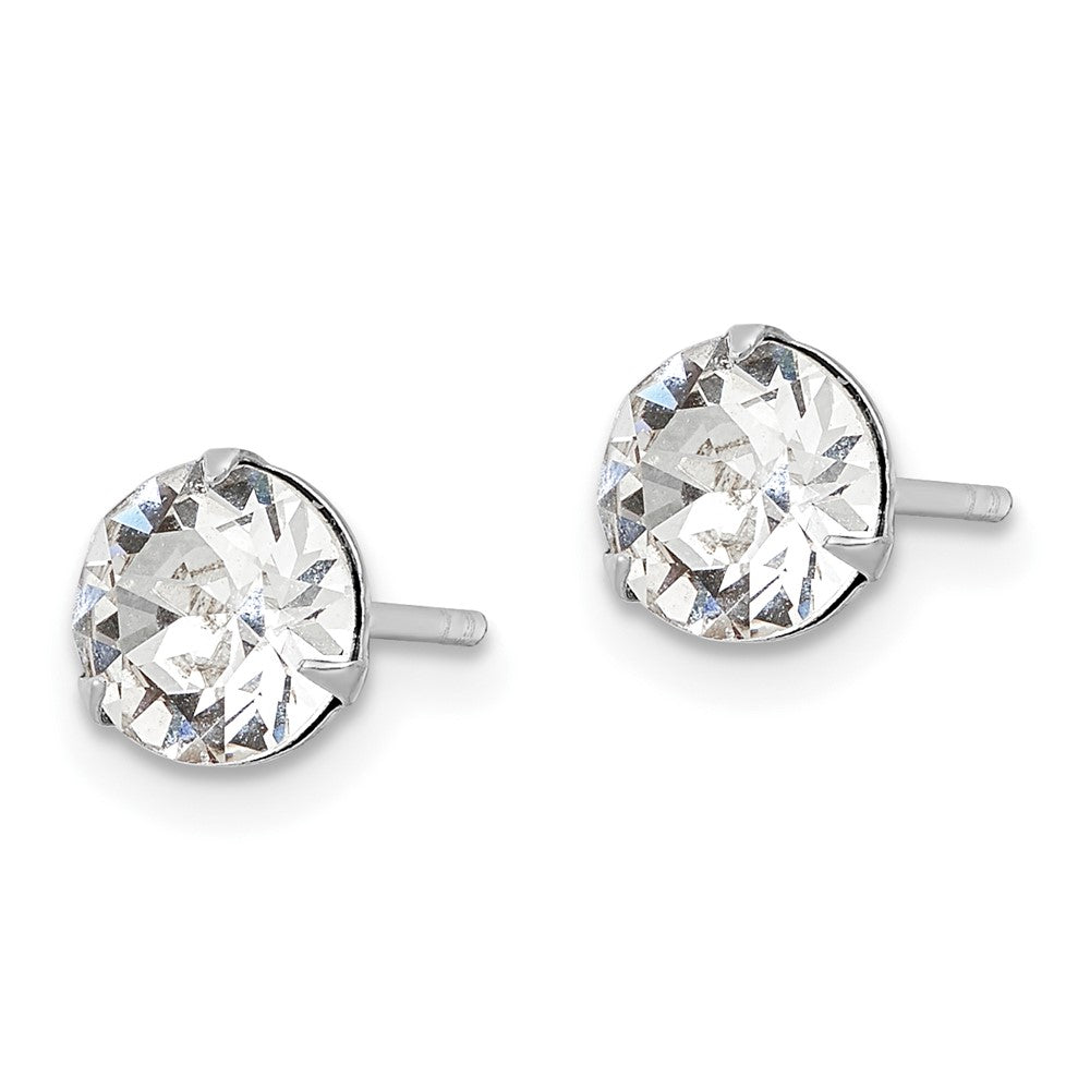 Sterling Silver Rhodium-Plated Polished Round 6.5mm Crystal Stud Earrings