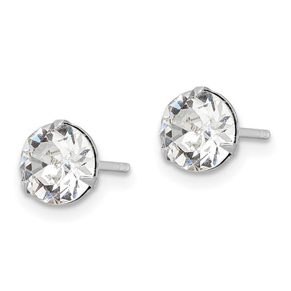 Sterling Silver Rhodium-Plated Polished Round 6.5mm Crystal Stud Earrings