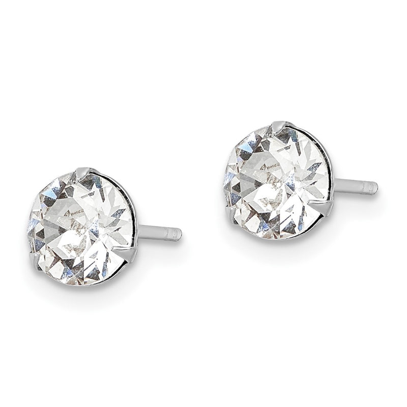 Sterling Silver Rhodium-Plated Polished Round 6.5mm Crystal Stud Earrings