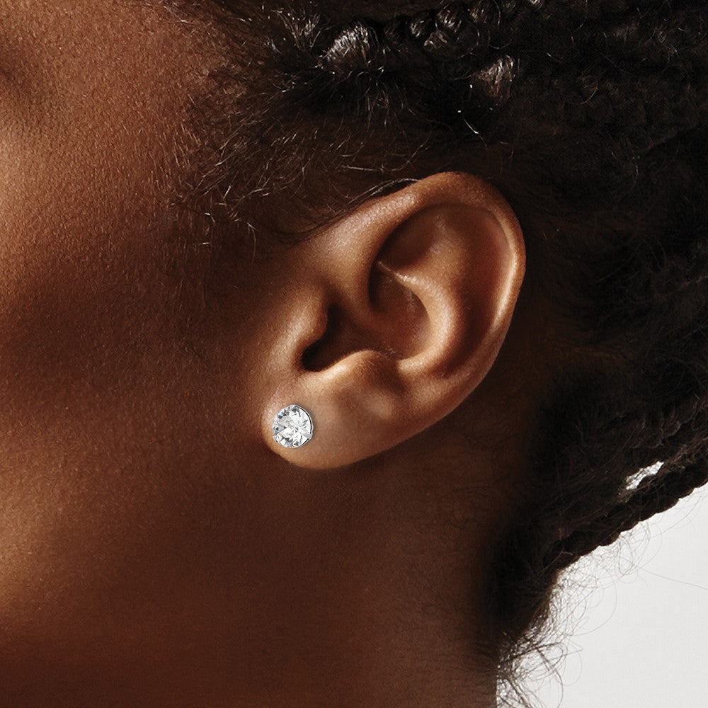 Sterling Silver Rhodium-Plated Polished Round 6.5mm Crystal Stud Earrings