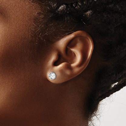 Sterling Silver Rhodium-Plated Polished Round 6.5mm Crystal Stud Earrings