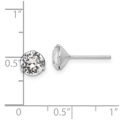 Sterling Silver Rhodium-Plated Polished Round 6.5mm Crystal Stud Earrings