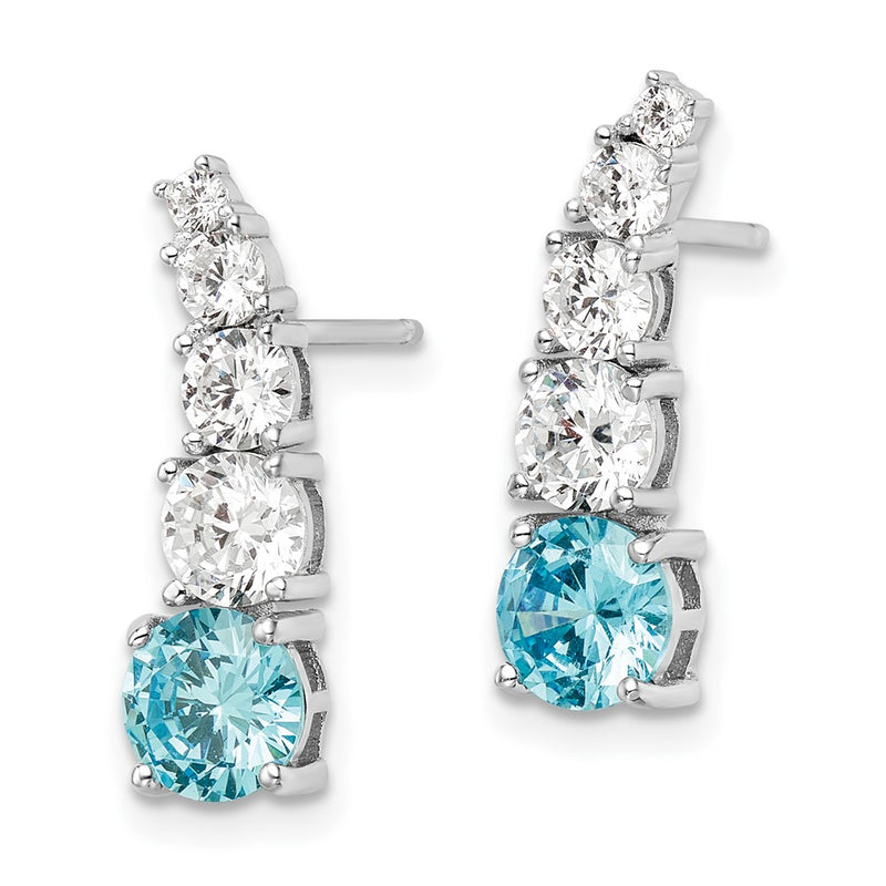 Sterling Silver Rhodium-Plated Blue & Clear Graduated Cz Post Earrings