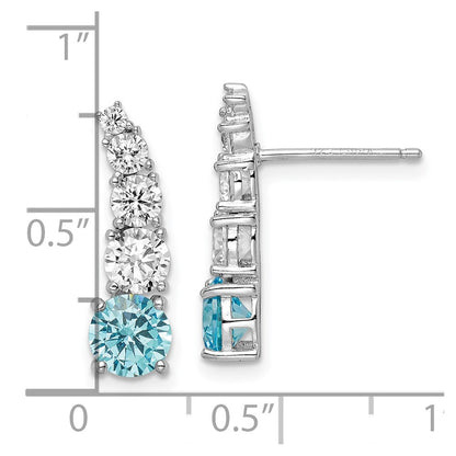 Sterling Silver Rhodium-Plated Blue & Clear Graduated Cz Post Earrings
