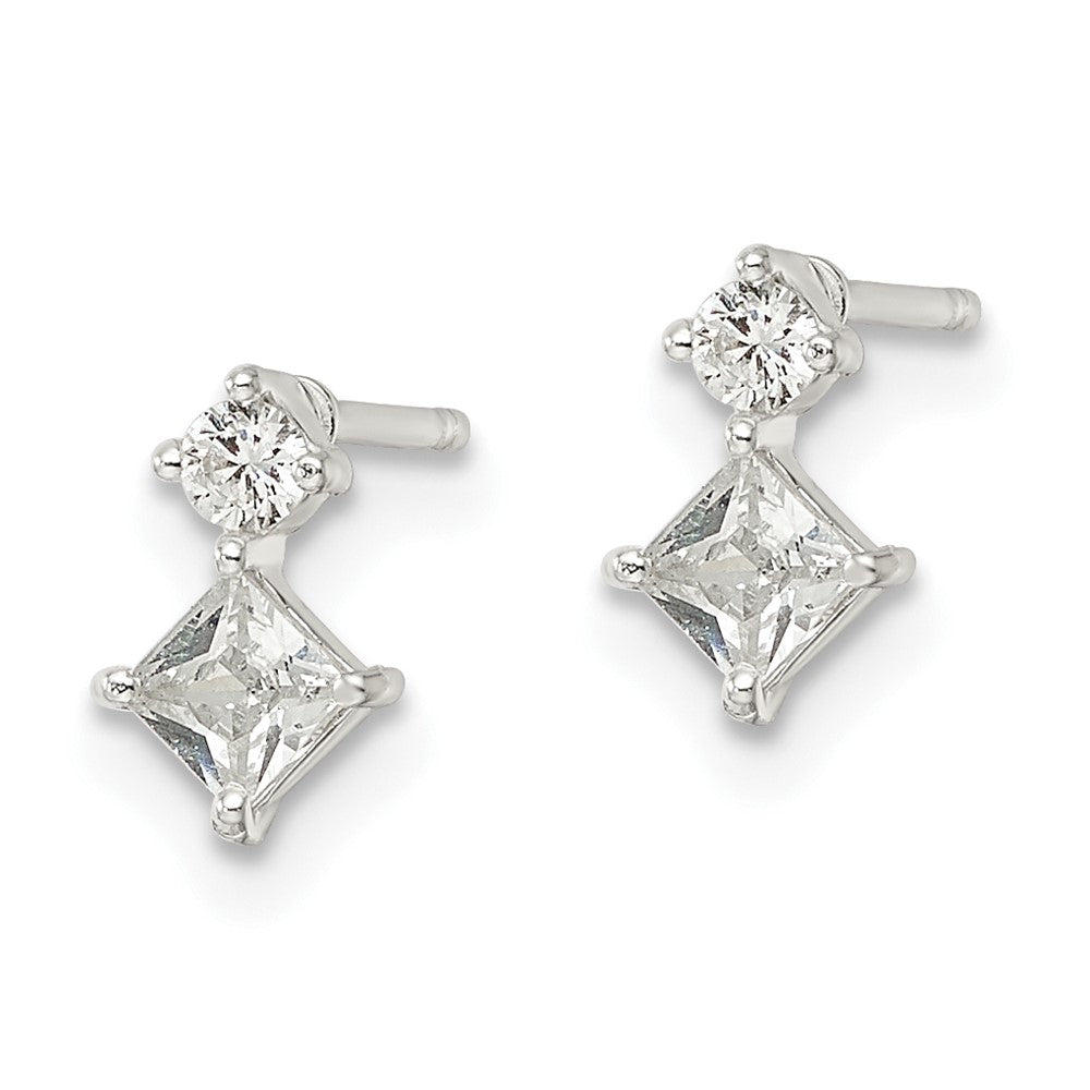 Sterling Silver Polished Two Square Cz Post Earrings