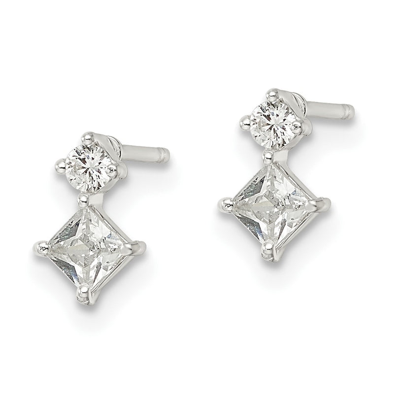Sterling Silver Polished Two Square Cz Post Earrings