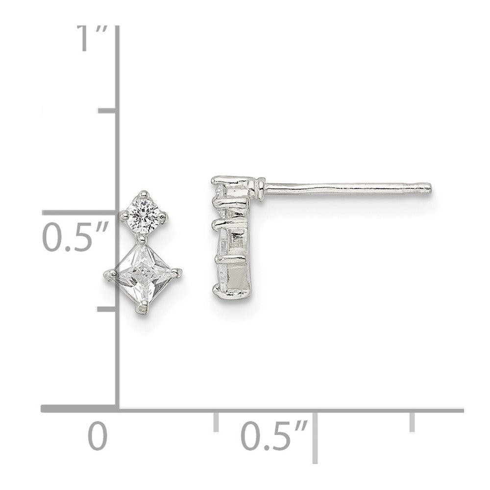 Sterling Silver Polished Two Square Cz Post Earrings