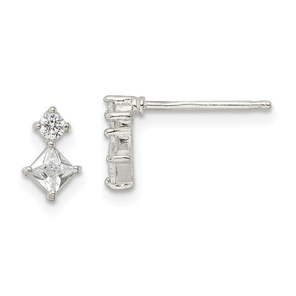 Sterling Silver Polished Two Square Cz Post Earrings