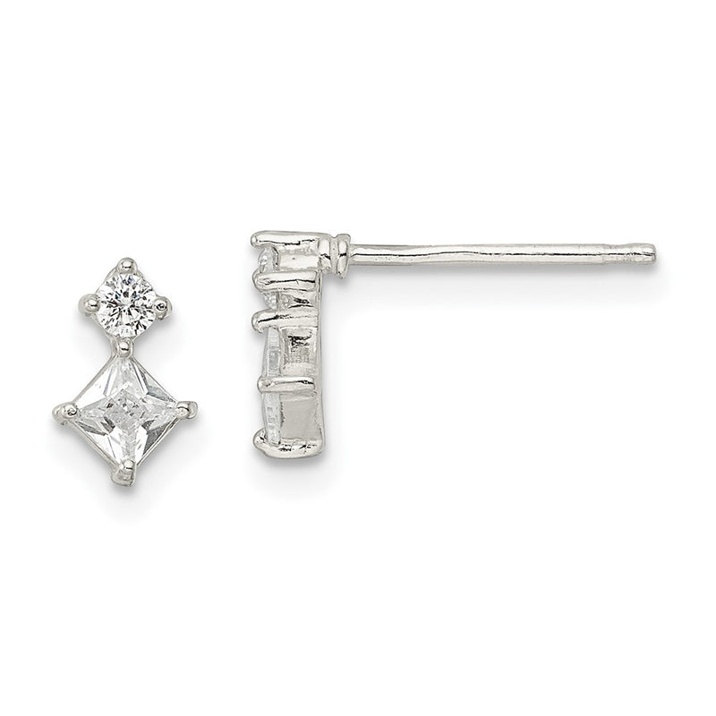 Sterling Silver Polished Two Square Cz Post Earrings