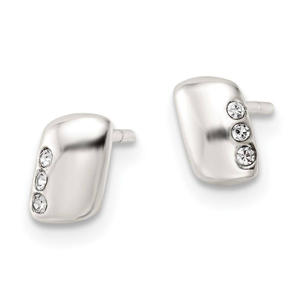 Sterling Silver Polished Rectangle And Cz Post Earrings