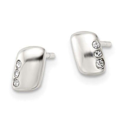 Sterling Silver Polished Rectangle And Cz Post Earrings