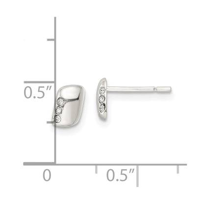 Sterling Silver Polished Rectangle And Cz Post Earrings