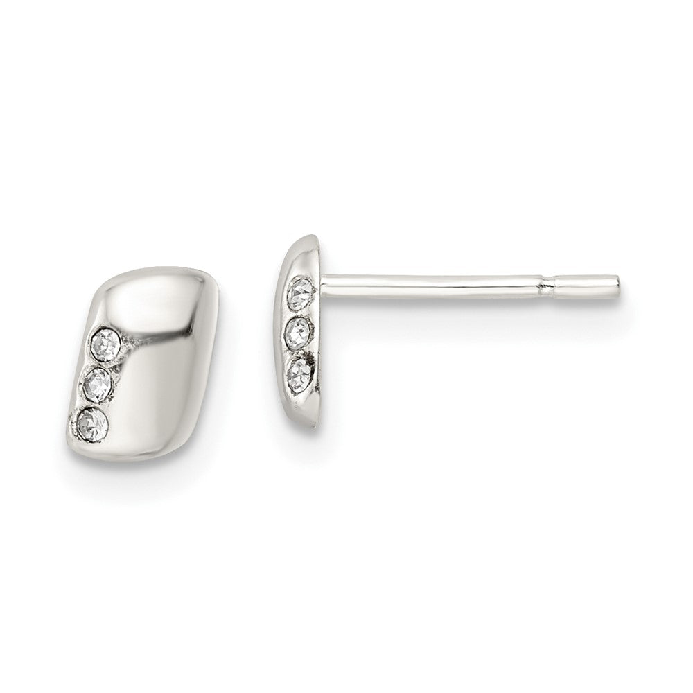 Sterling Silver Polished Rectangle And Cz Post Earrings