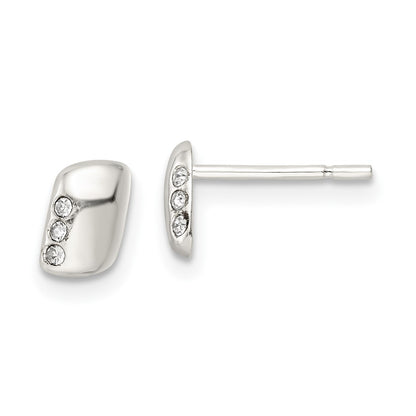 Sterling Silver Polished Rectangle And Cz Post Earrings