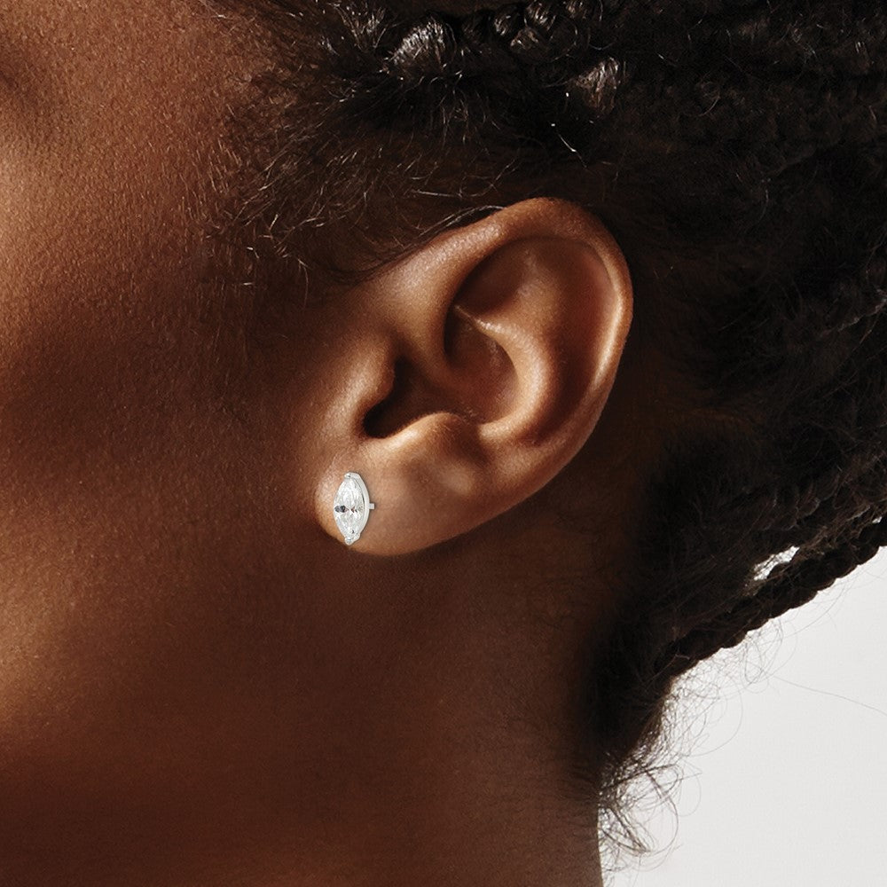 Sterling Silver Polished 9X4mm Marquise Cz Stud Earrings