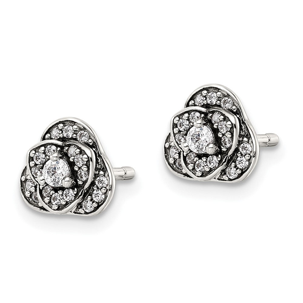 Sterling Silver Antiqued Cz Trilogy Post Earrings