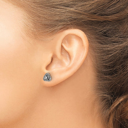 Sterling Silver Antiqued Cz Trilogy Post Earrings