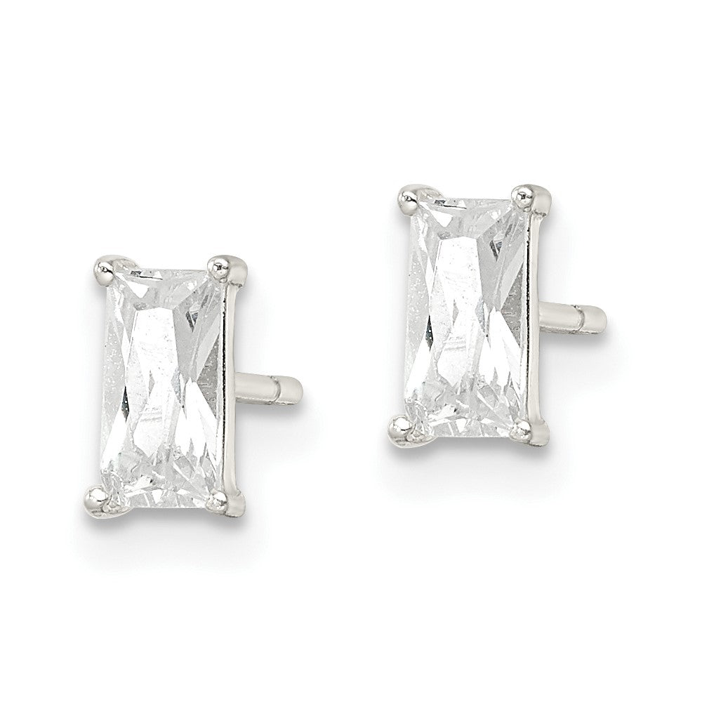 Sterling Silver Polished 6X3mm Emerald-Shape Cz Stud Earrings