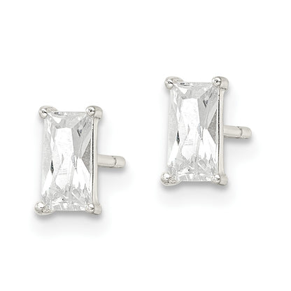 Sterling Silver Polished 6X3mm Emerald-Shape Cz Stud Earrings