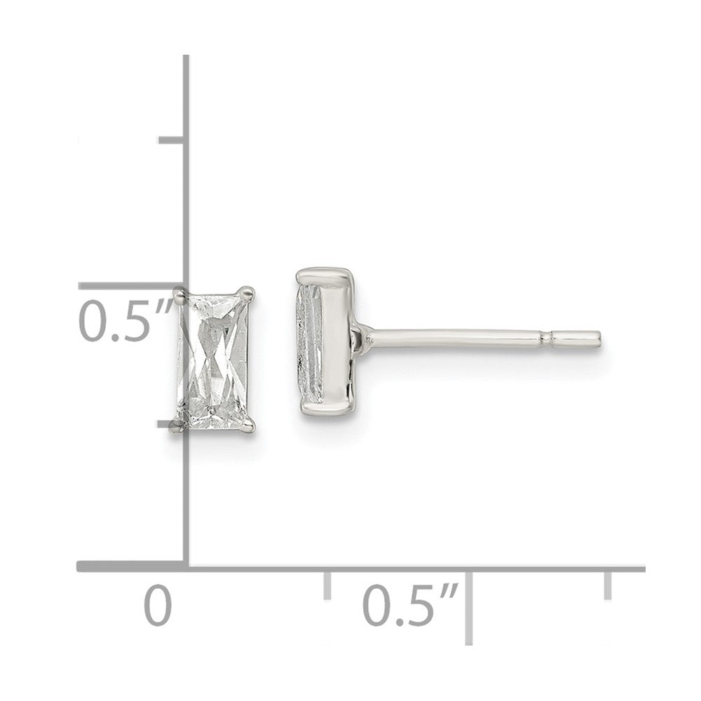 Sterling Silver Polished 6X3mm Emerald-Shape Cz Stud Earrings