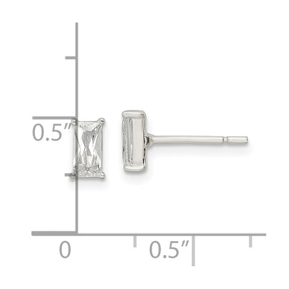 Sterling Silver Polished 6X3mm Emerald-Shape Cz Stud Earrings
