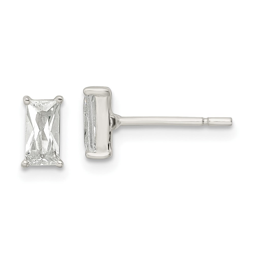 Sterling Silver Polished 6X3mm Emerald-Shape Cz Stud Earrings