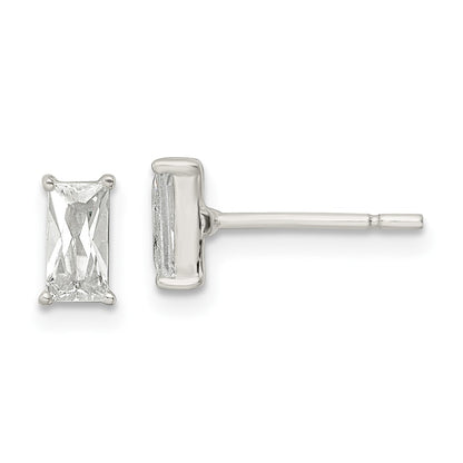 Sterling Silver Polished 6X3mm Emerald-Shape Cz Stud Earrings