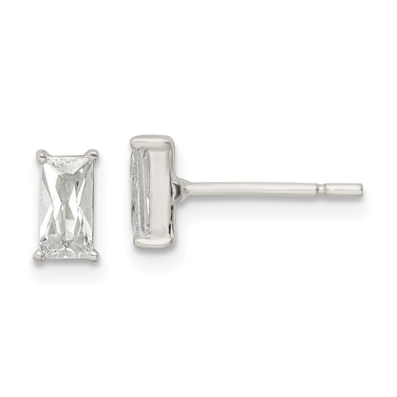Sterling Silver Polished 6X3mm Emerald-Shape Cz Stud Earrings