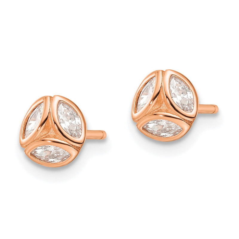 Sterling Silver Rose-Tone Polished Cz Circle Post Earrings