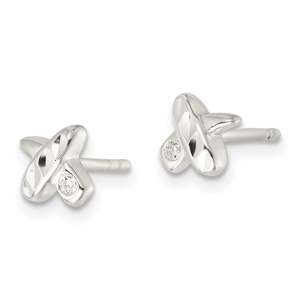 Sterling Silver Polished D/C X Cz Post Earrings