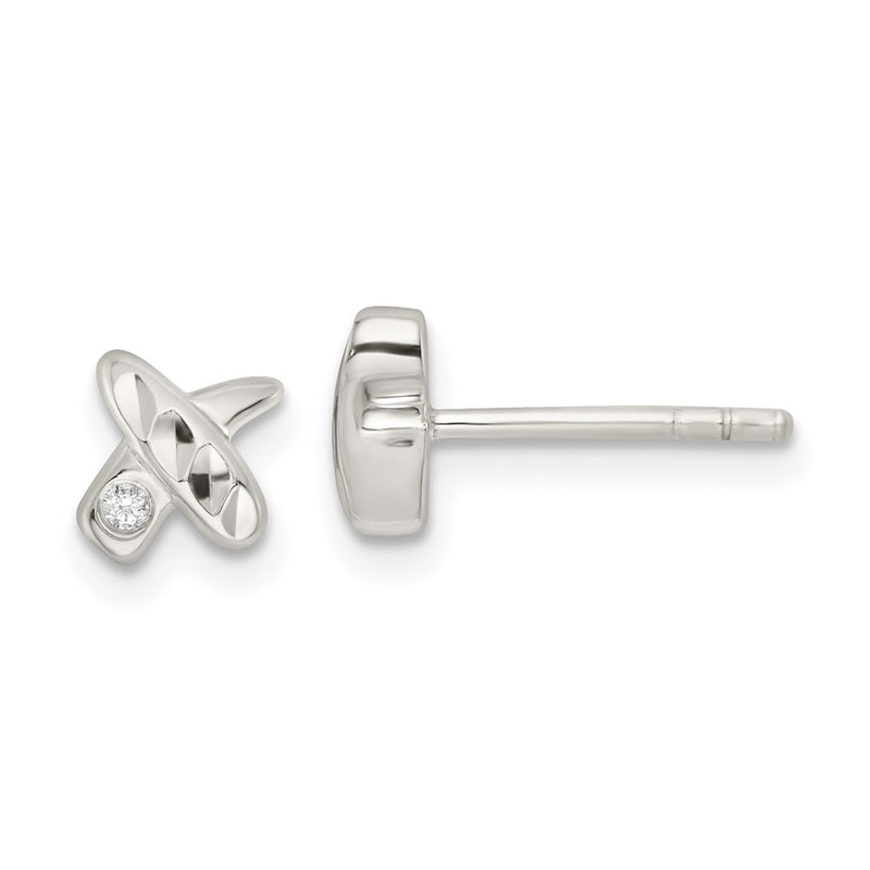 Sterling Silver Polished D/C X Cz Post Earrings