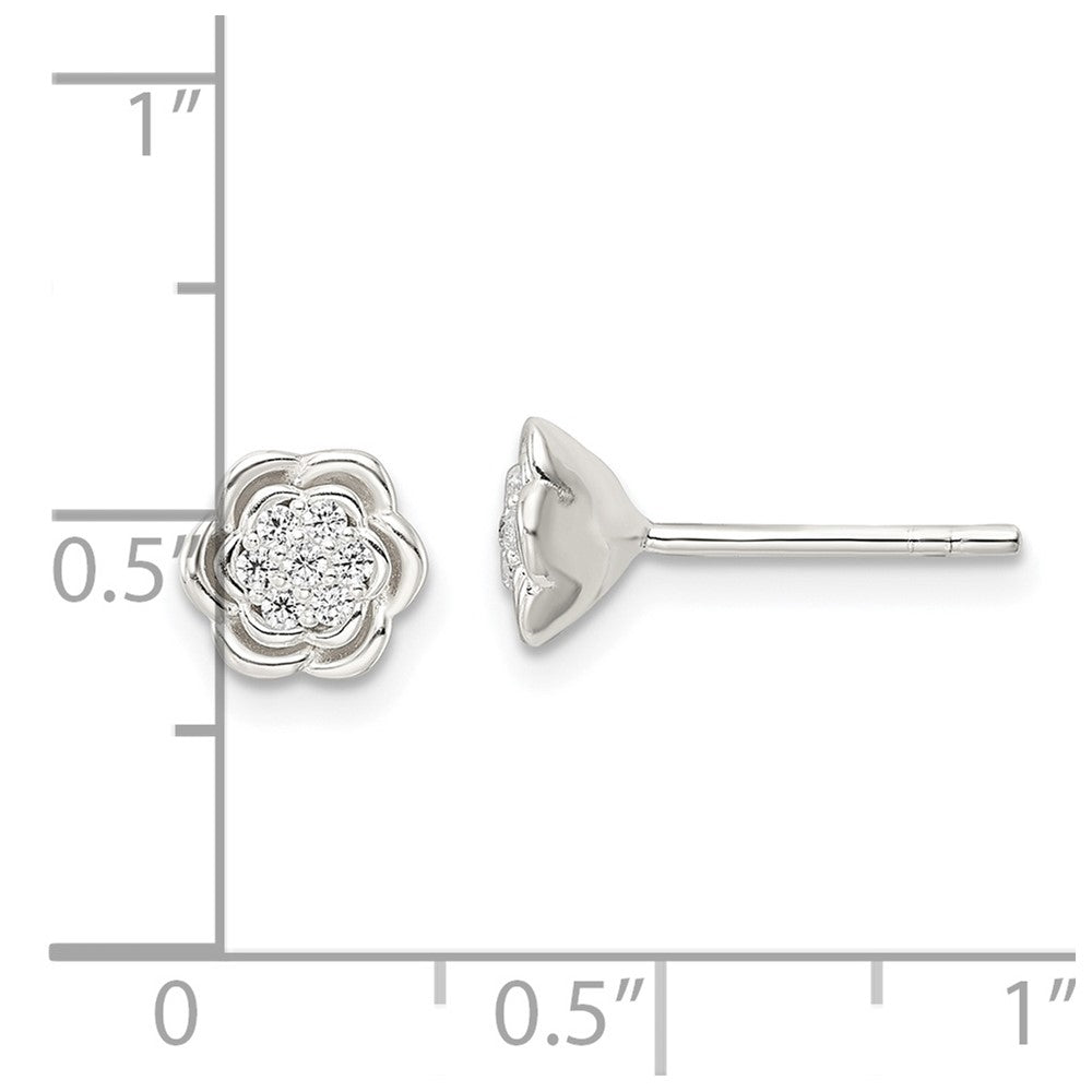 Sterling Silver Polished Floral Cz Post Earrings