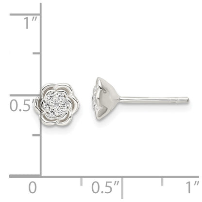 Sterling Silver Polished Floral Cz Post Earrings