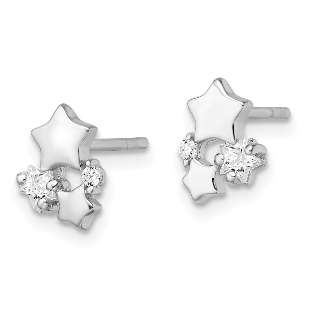 Sterling Silver Rhodium-Plated Polished Cz Stars Post Earrings