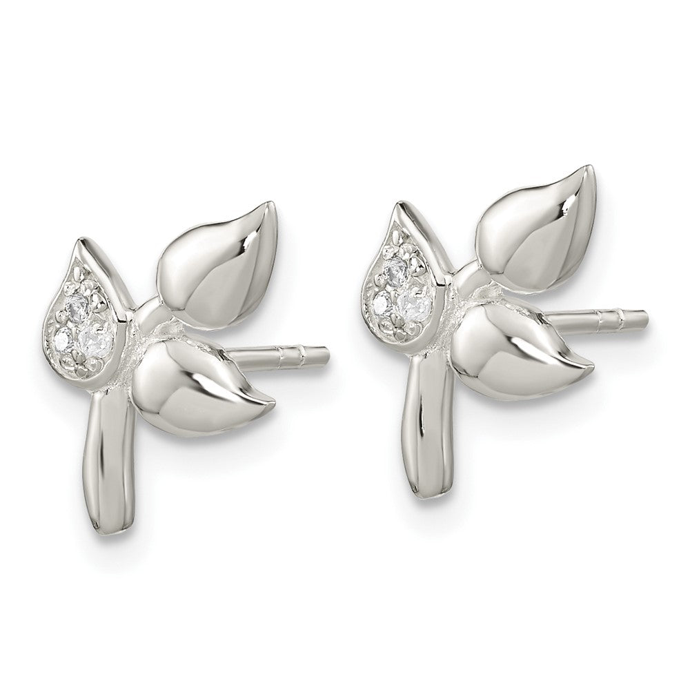Sterling Silver Polished Cz Leaves Post Earrings