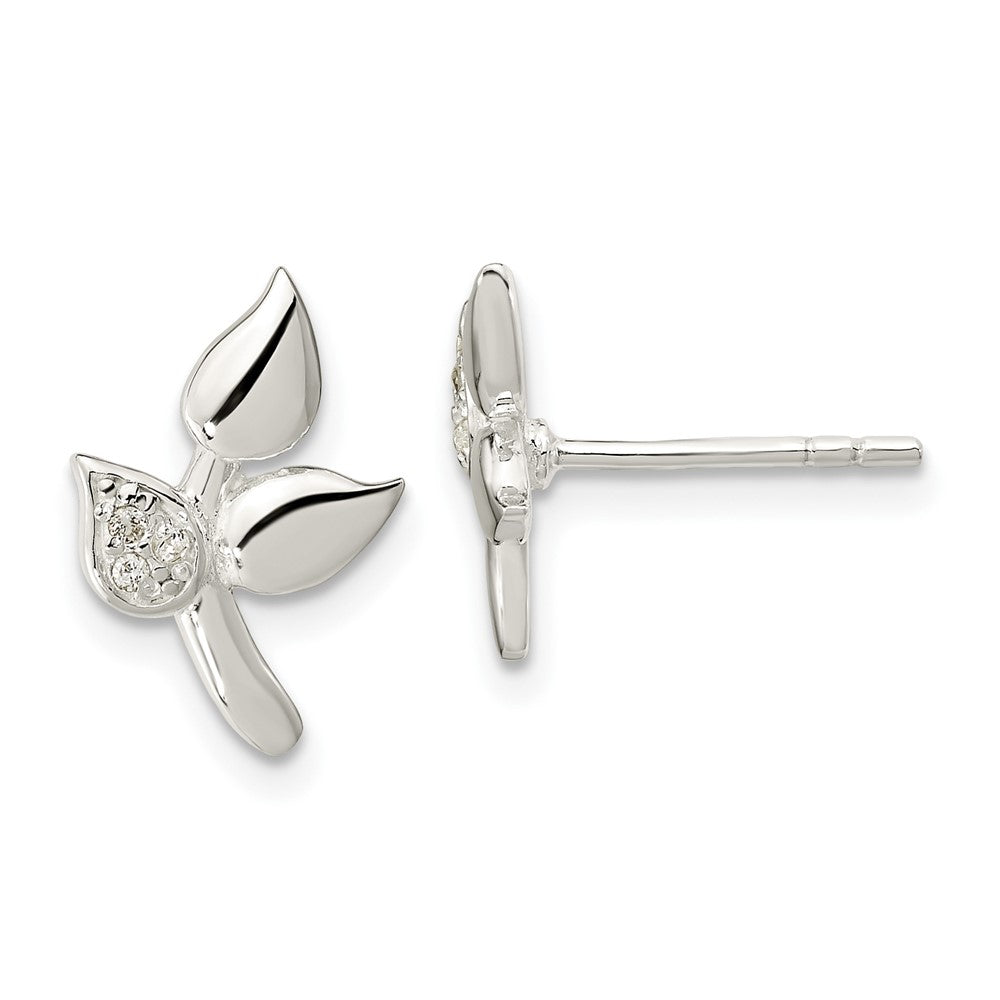 Sterling Silver Polished Cz Leaves Post Earrings