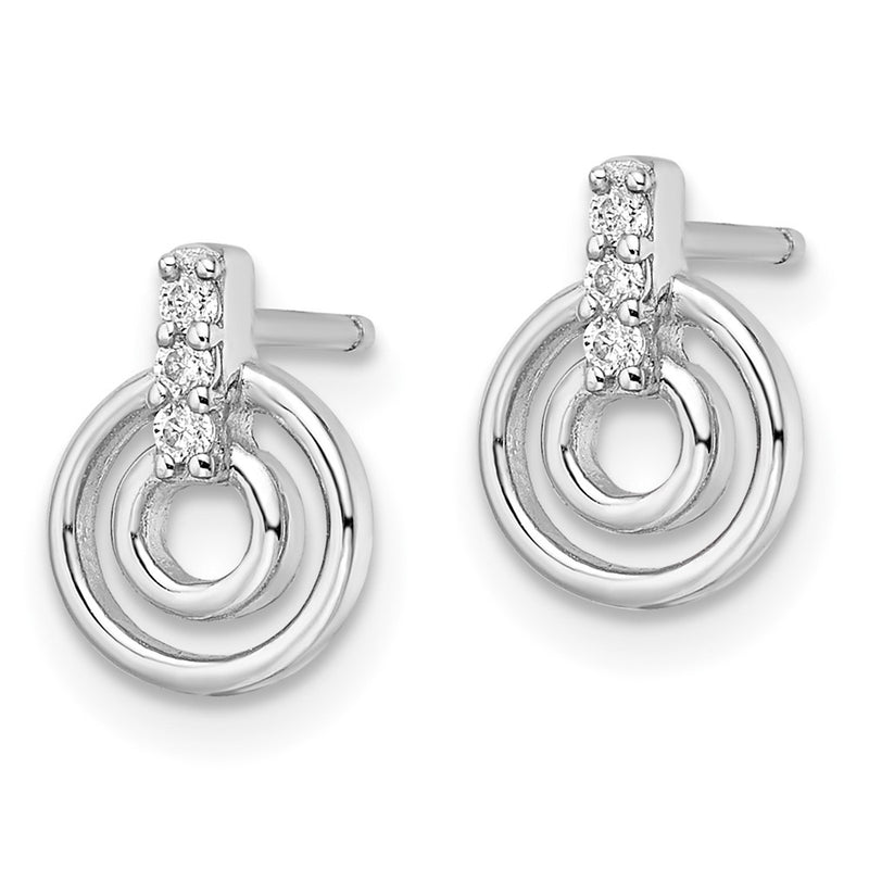 Sterling Silver Rhodium-Plated Polished Cz Circles Post Earrings