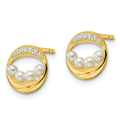 Sterling Silver Gold-Tone Cz & Shell Pearl Post Earrings
