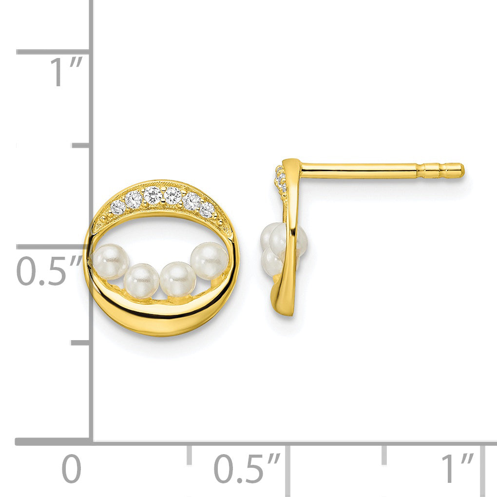Sterling Silver Gold-Tone Cz & Shell Pearl Post Earrings