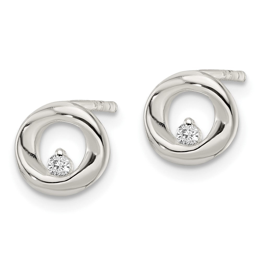 Sterling Silver Polished Cz Circle Post Earrings