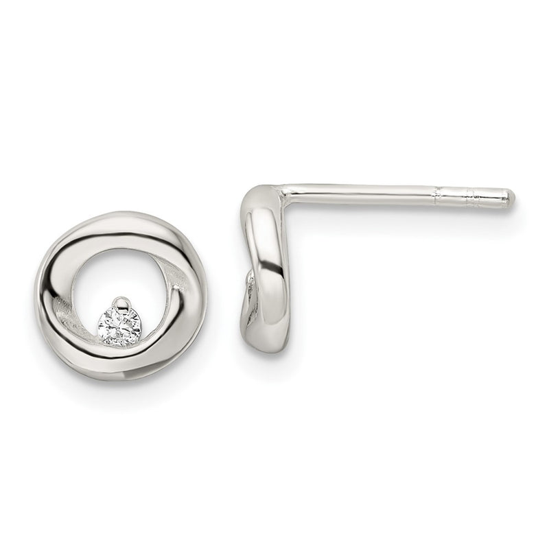 Sterling Silver Polished Cz Circle Post Earrings