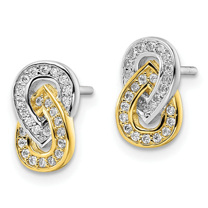 Ss/Gold Plated Sterling Silver Rh-Plated & Gold-Plated Cz Teardrop Infinity Post Earrings