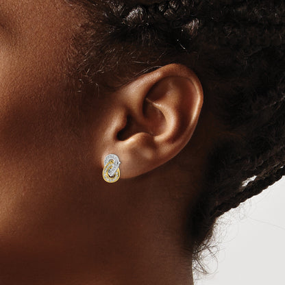 Ss/Gold Plated Sterling Silver Rh-Plated & Gold-Plated Cz Teardrop Infinity Post Earrings