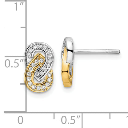 Ss/Gold Plated Sterling Silver Rh-Plated & Gold-Plated Cz Teardrop Infinity Post Earrings