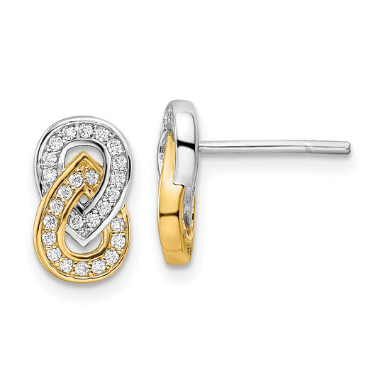 Ss/Gold Plated Sterling Silver Rh-Plated & Gold-Plated Cz Teardrop Infinity Post Earrings