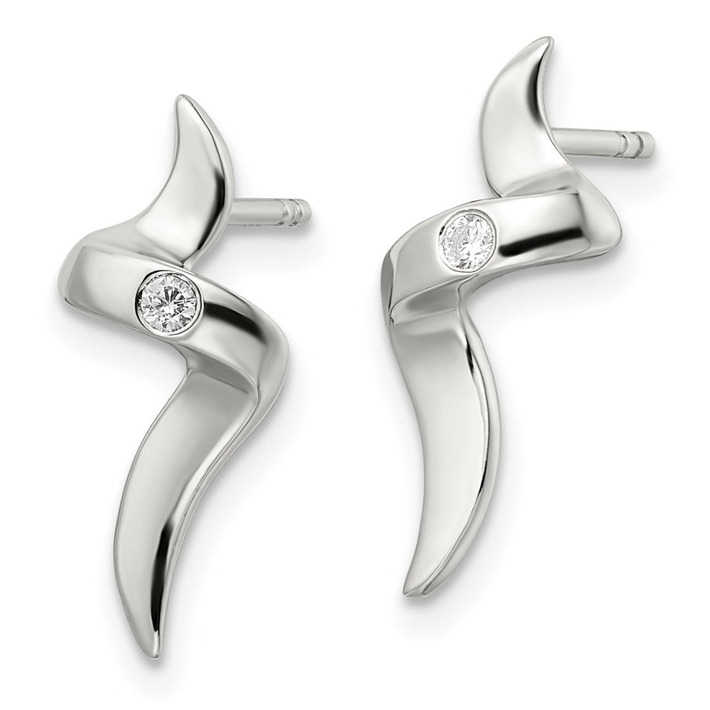 Sterling Silver Cz Ribbon Post Earrings