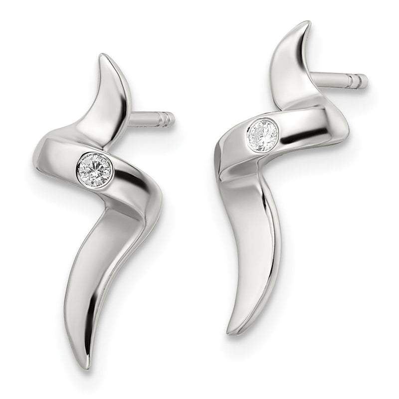 Sterling Silver Cz Ribbon Post Earrings