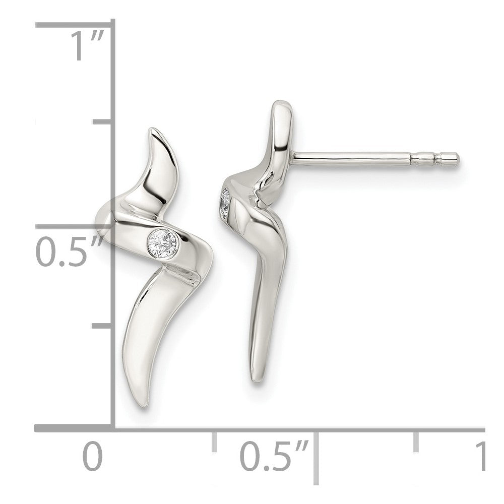Sterling Silver Cz Ribbon Post Earrings